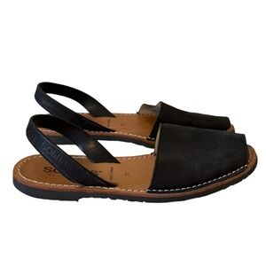 Solillas Black Leather Slingback Avarca Sandals Women's Siz 39 8.5 Made in Spain